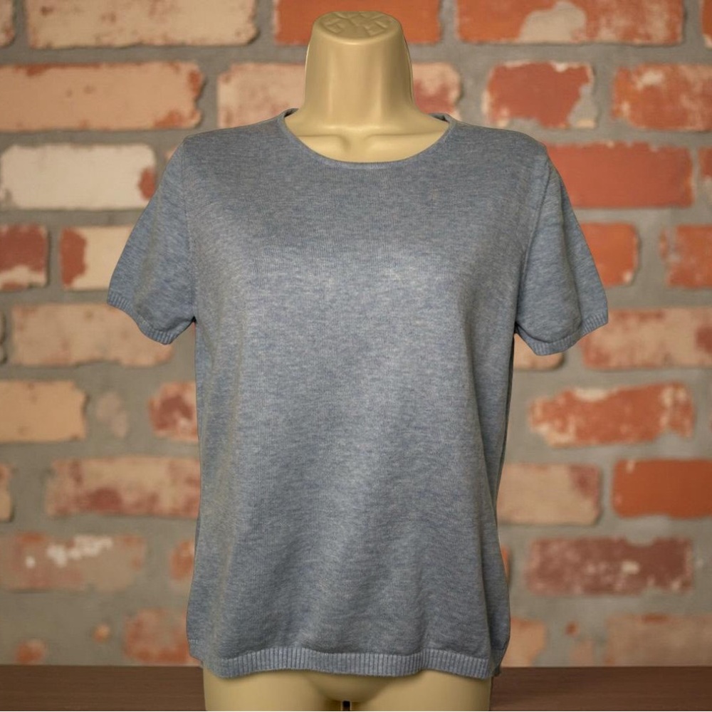 Lands End Women’s Light Blue Cotton Short Sleeve Knit Crewneck Sweater SZ Small